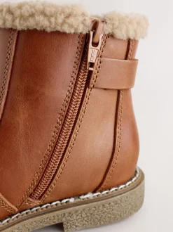 Tan Brown Leather Warm Lined Ankle Boots
