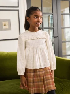 Tan Brown Pleated Check Skirt (3-16yrs)