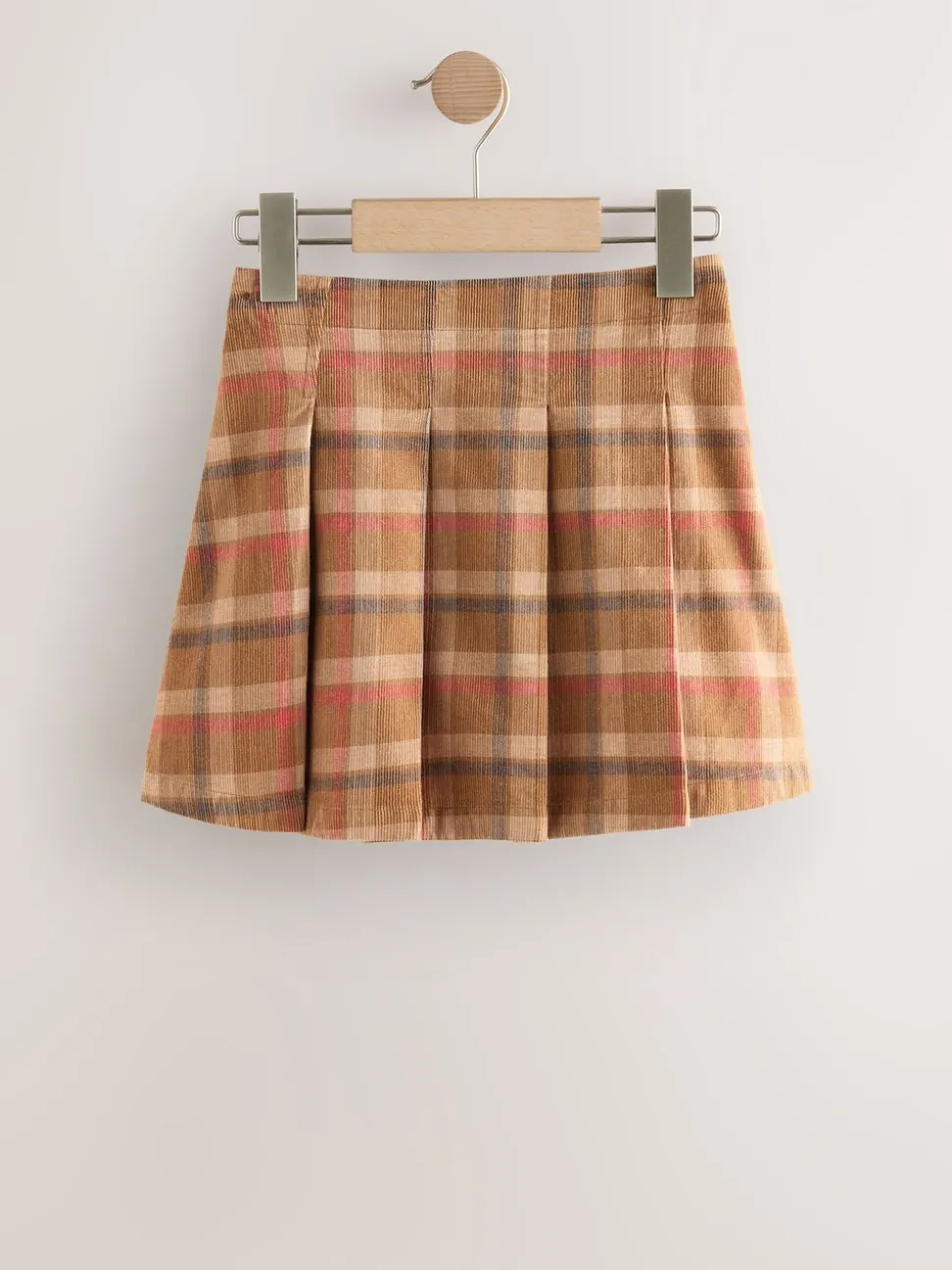 Tan Brown Pleated Check Skirt (3-16yrs)