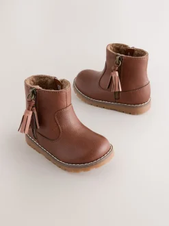 Tan Brown Standard Fit (F) Chelsea Zip Tassel Ankle Boots