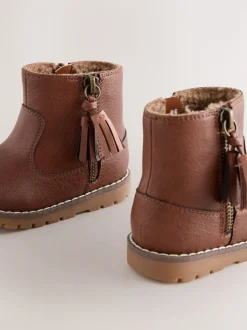 Tan Brown Standard Fit (F) Chelsea Zip Tassel Ankle Boots