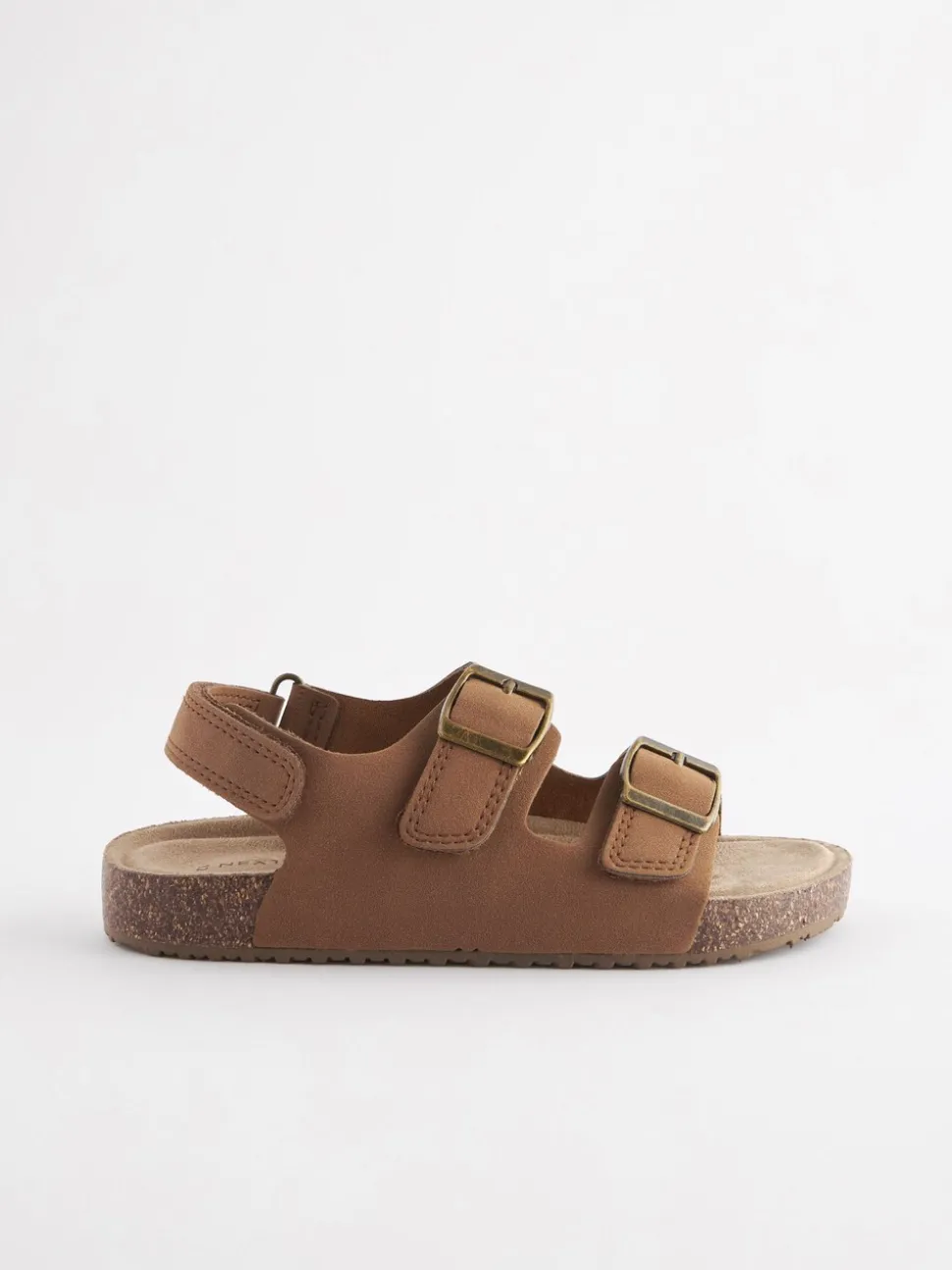 Tan Brown Standard Fit (F) Double Buckle Cushioned Footbed Sandals