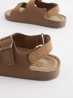 Tan Brown Standard Fit (F) Double Buckle Cushioned Footbed Sandals