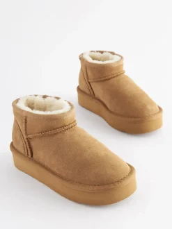 Tan Brown Standard Fit (F) Flatform Mini Warm Lined Water Repellent Suede Pull-On Boots