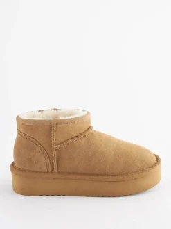 Tan Brown Standard Fit (F) Flatform Mini Warm Lined Water Repellent Suede Pull-On Boots