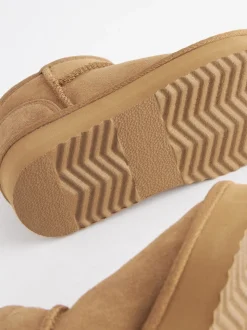 Tan Brown Standard Fit (F) Flatform Mini Warm Lined Water Repellent Suede Pull-On Boots