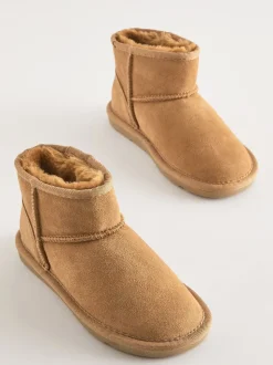 Tan Brown Standard Fit (F) Water Repellent Suede Short Pull-On Boots