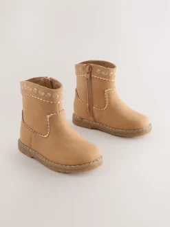 Tan Brown Standard Fit (F) Western Ankle Boots