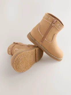 Tan Brown Standard Fit (F) Western Ankle Boots