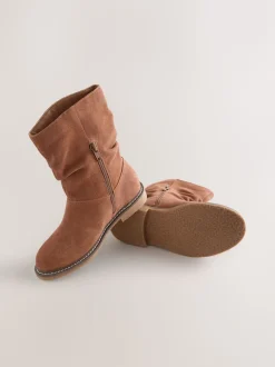 Tan Brown Suede Water Repellent Slouch Boots