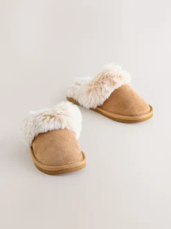Tan Brown Warm Lined Mule Slippers