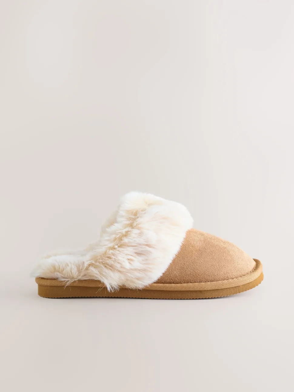 Tan Brown Warm Lined Mule Slippers