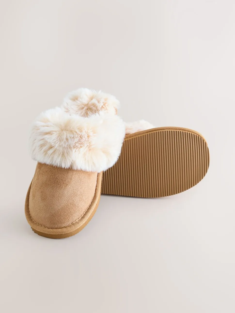Tan Brown Warm Lined Mule Slippers