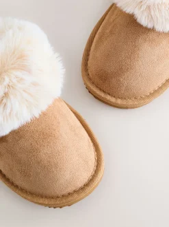 Tan Brown Warm Lined Mule Slippers