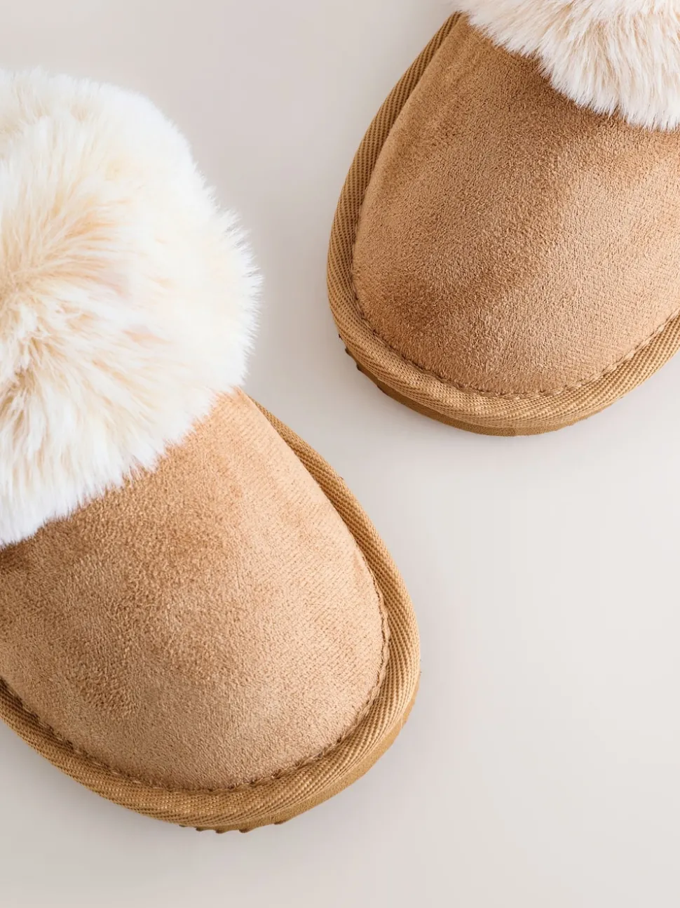 Tan Brown Warm Lined Mule Slippers