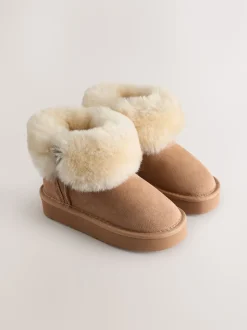 Tan Brown Water Repellent Suede True Sheepskin Boots