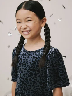 Teal Blue Animal Print Velour Jumpsuit (3-16yrs)