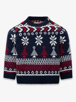 The Little Tailor Baby Blue Christmas Multicoloured Fairisle Cotton Jumper