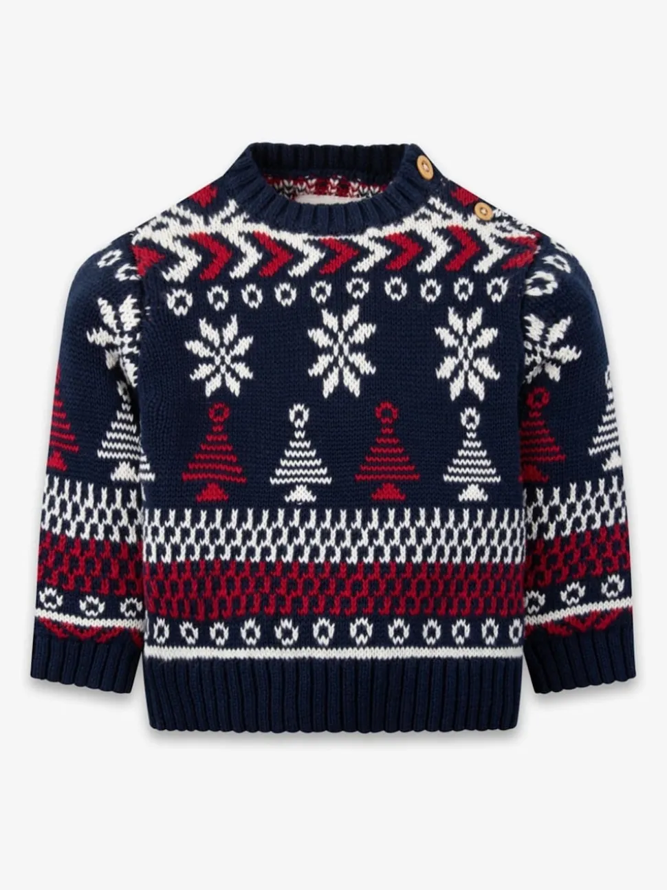 The Little Tailor Baby Blue Christmas Multicoloured Fairisle Cotton Jumper