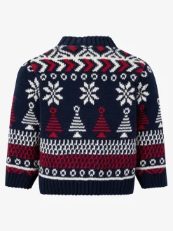 The Little Tailor Baby Blue Christmas Multicoloured Fairisle Cotton Jumper