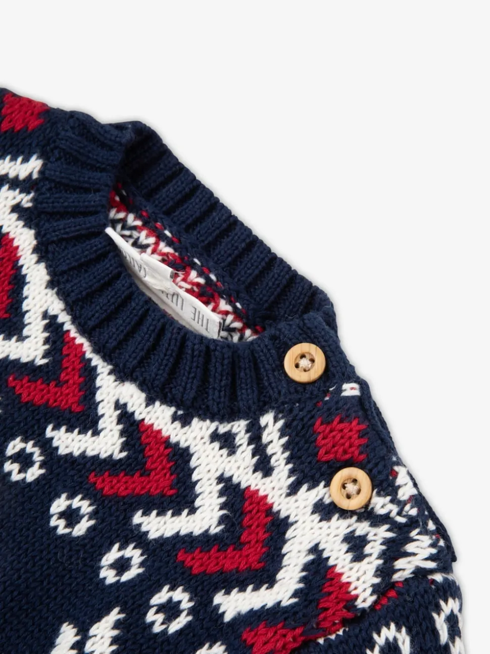 The Little Tailor Baby Blue Christmas Multicoloured Fairisle Cotton Jumper
