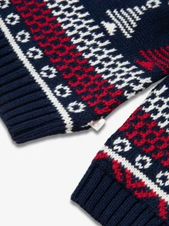 The Little Tailor Baby Blue Christmas Multicoloured Fairisle Cotton Jumper