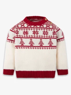 The Little Tailor Baby Cream Christmas Half Fairisle Cotton Jumper