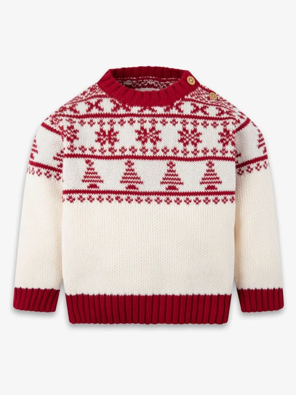 The Little Tailor Baby Cream Christmas Half Fairisle Cotton Jumper