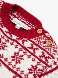The Little Tailor Baby Cream Christmas Half Fairisle Cotton Jumper