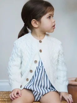 The Little Tailor Baby Cream Fisherman Cable Knit 100% Cotton Cardigan