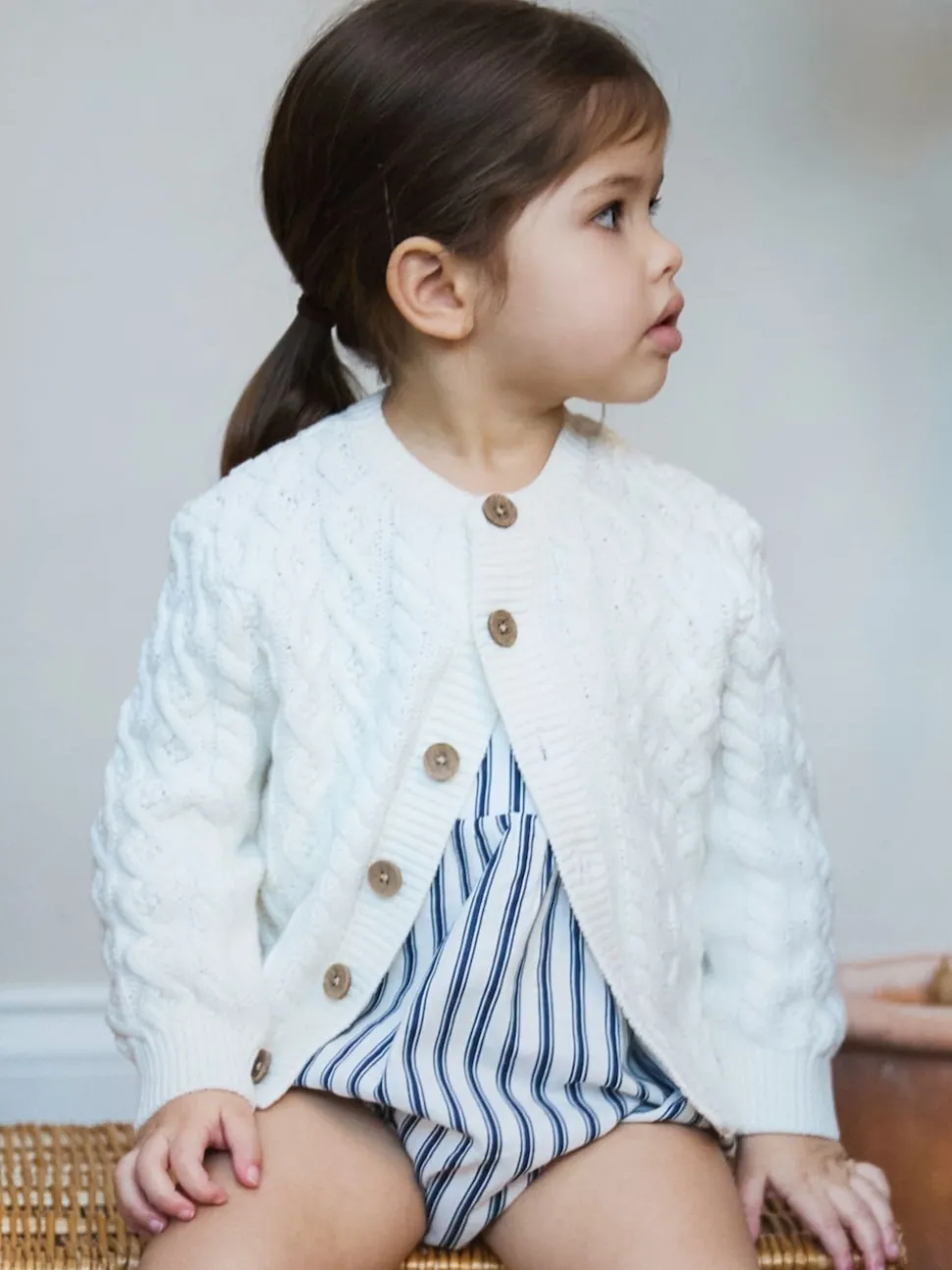 The Little Tailor Baby Cream Fisherman Cable Knit 100% Cotton Cardigan