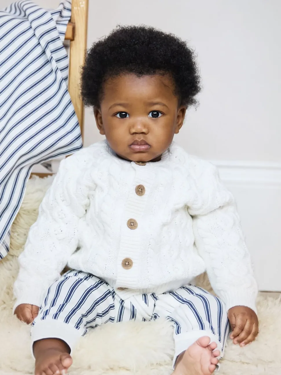 The Little Tailor Baby Cream Fisherman Cable Knit 100% Cotton Cardigan