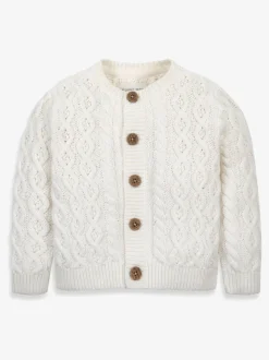 The Little Tailor Baby Cream Fisherman Cable Knit 100% Cotton Cardigan