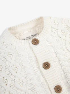 The Little Tailor Baby Cream Fisherman Cable Knit 100% Cotton Cardigan