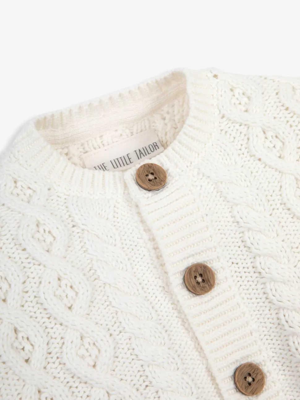 The Little Tailor Baby Cream Fisherman Cable Knit 100% Cotton Cardigan