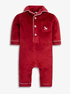 The Little Tailor Baby Luxury Soft Touch Velour Christmas Onsie Rompersuit