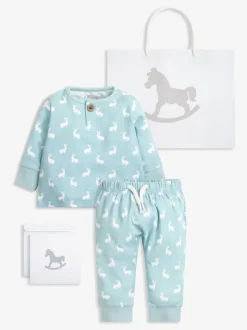 The Little Tailor Baby 2 Piece Jersey Bunny Print 100% Cotton Gift Set