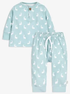 The Little Tailor Baby 2 Piece Jersey Bunny Print 100% Cotton Gift Set
