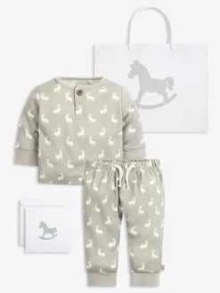 The Little Tailor Baby 2 Piece Jersey Bunny Print 100% Cotton Gift Set