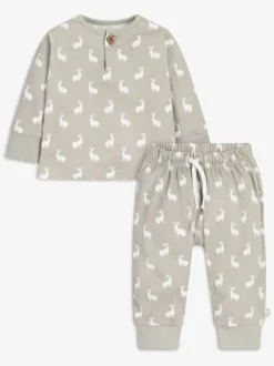 The Little Tailor Baby 2 Piece Jersey Bunny Print 100% Cotton Gift Set