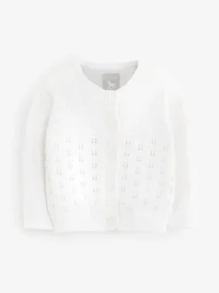 The Little Tailor Baby Pointelle 100% Cotton White Cardigan