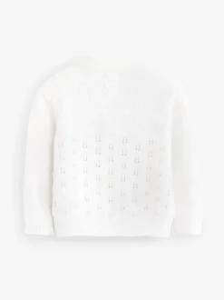 The Little Tailor Baby Pointelle 100% Cotton White Cardigan