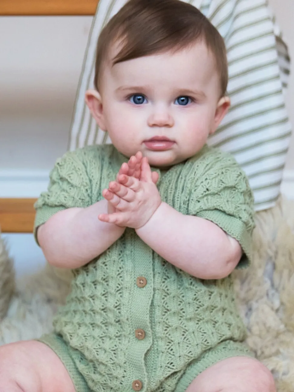The Little Tailor Baby Scallop Design Pointelle Button Through 100% Cotton Romper