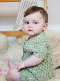 The Little Tailor Baby Scallop Design Pointelle Button Through 100% Cotton Romper