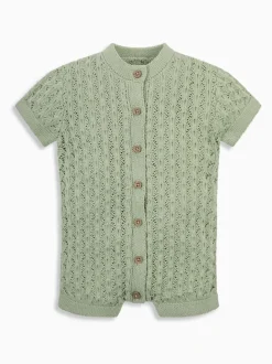 The Little Tailor Baby Scallop Design Pointelle Button Through 100% Cotton Romper