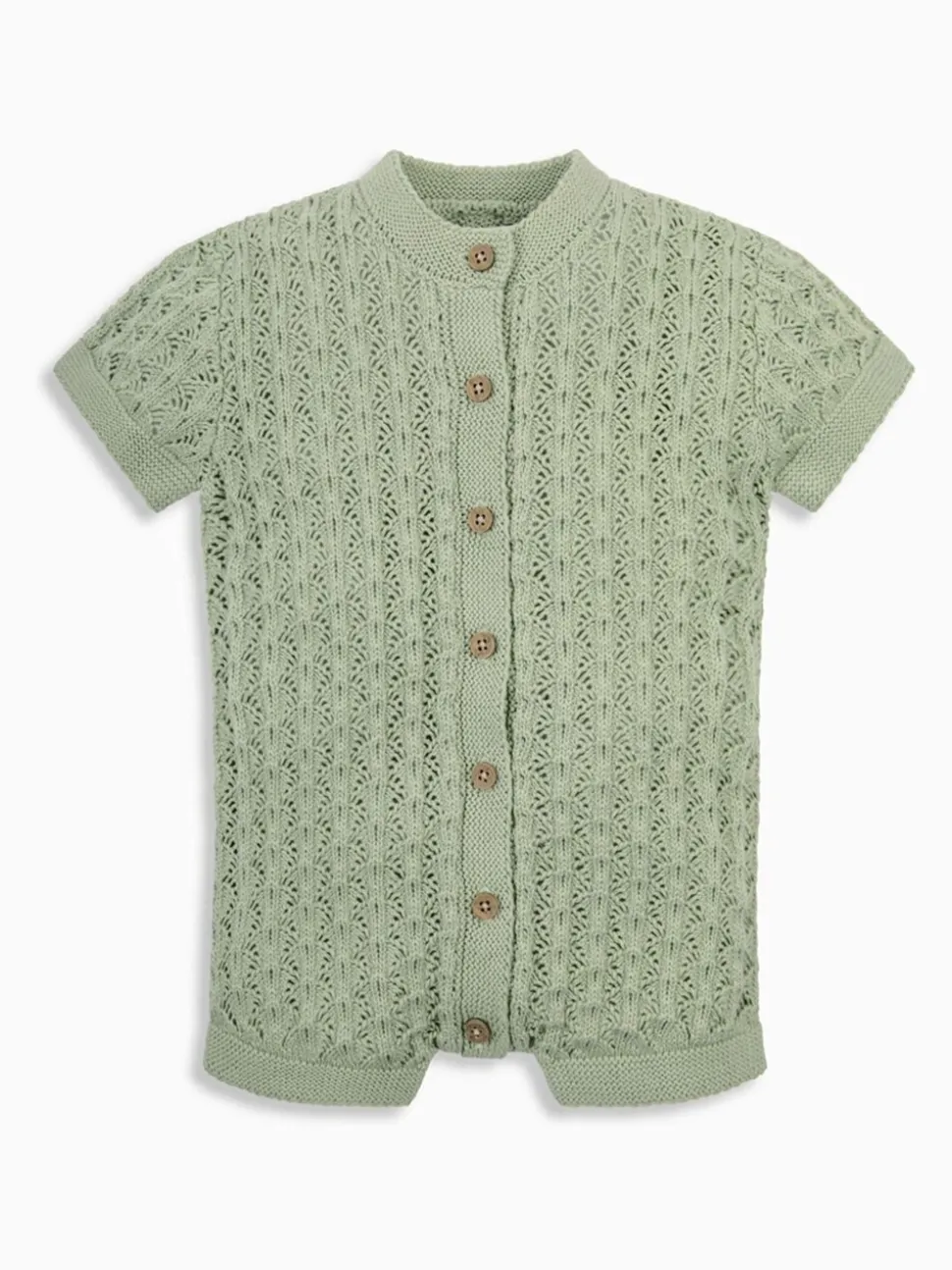 The Little Tailor Baby Scallop Design Pointelle Button Through 100% Cotton Romper