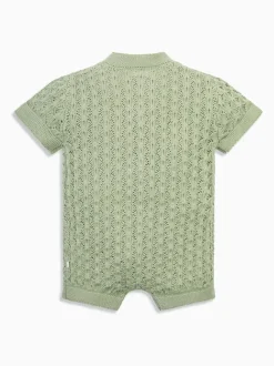 The Little Tailor Baby Scallop Design Pointelle Button Through 100% Cotton Romper