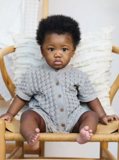 The Little Tailor Baby Scallop Design Pointelle Button Through 100% Cotton Romper
