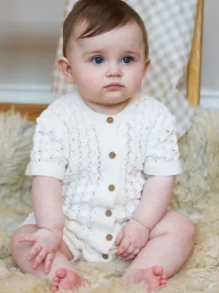 The Little Tailor Baby Scallop Design Pointelle Button Through 100% Cotton Romper