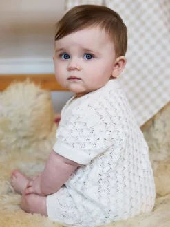 The Little Tailor Baby Scallop Design Pointelle Button Through 100% Cotton Romper